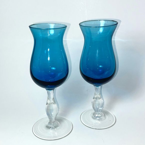 Vintage 2 Liquor Footed Glasses Blue and Clear *read* - Picture 1 of 6
